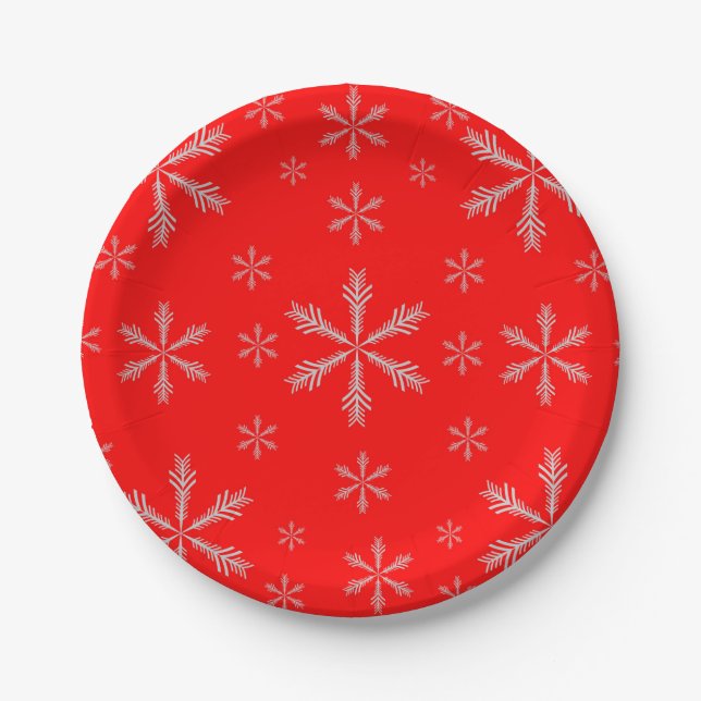 Red Custom Paper Plates with Snowflakes (Front)