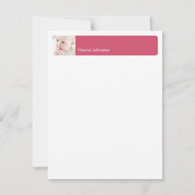 Red custom photo blank thank you flat note card (Front)