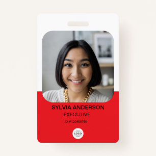Red Custom Photo Employee ID Logo QR Code Badge