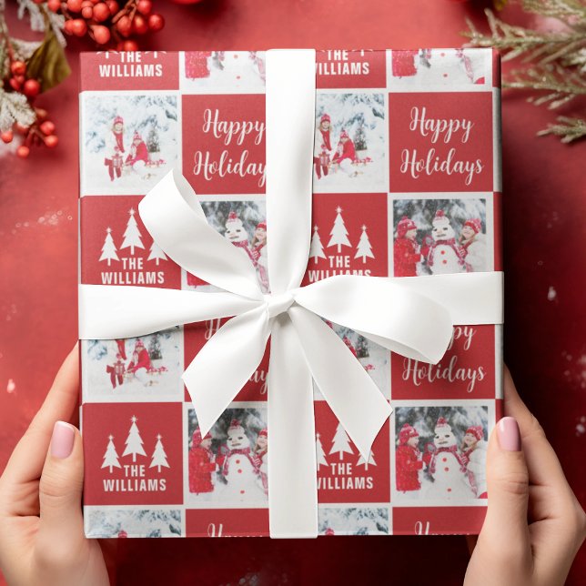  Red Custom Photo Family Name Happy Holidays Wrapping Paper (Red Custom Photo Family Name Happy Holidays Wrapping Paper
)