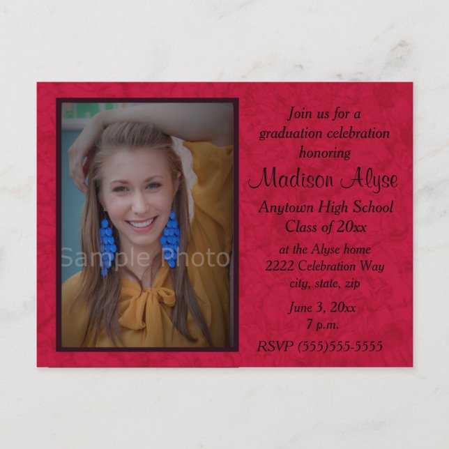 Red Custom Photo Graduation Celebration Invitation Postcard (Front)