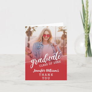 Red Custom Photo Graduation with Message Thank You Card