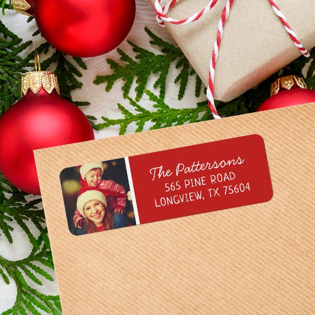 Red Custom Photo Holiday Return Address (Creator Uploaded)