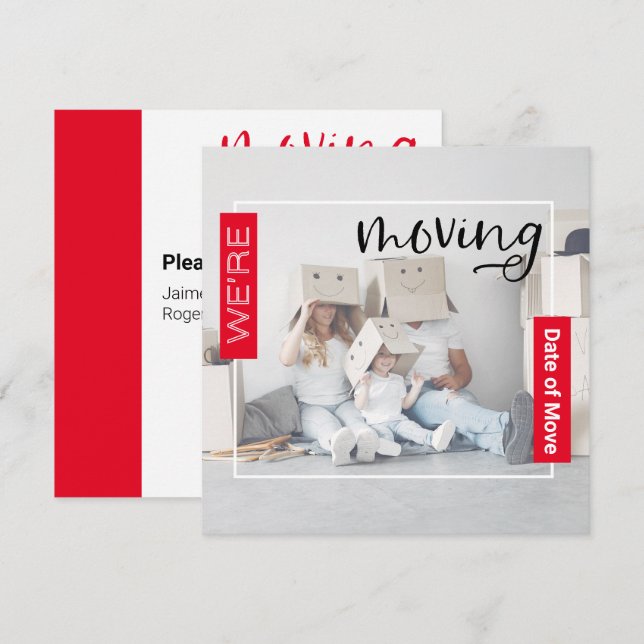 Red Custom Photo Moving Announcement Card (Front/Back)