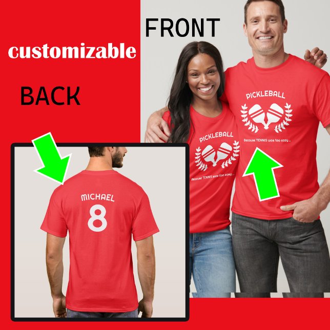 RED Custom text (front and back) Pickleball  T-Shirt (Customizable Back and Front unisex pickleball t-shirt)