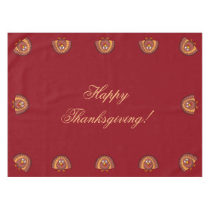 Red Custom Thanksgiving Table Cloth Turkey