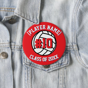 Red Custom Volleyball Player and Class 4 Inch Round Button