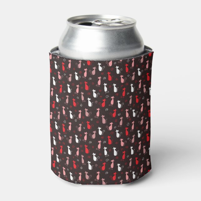 red cute cat pattern can cooler (Can Front)