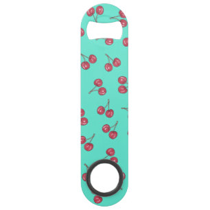 Red Cute Cherry Illustration Pattern Bright Teal Bar Key