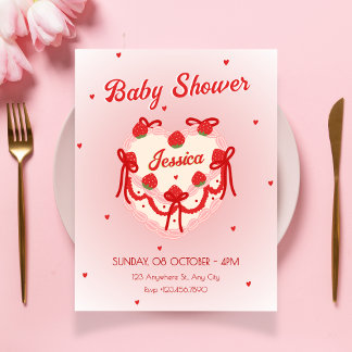 Red cute heart cake baby shower invitation