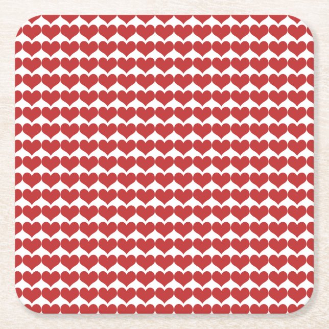 Red Cute Hearts Pattern Paper Coaster (Front)