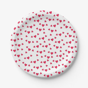 Red Cute Hearts Simple Minimalist Whimsical Paper Plate