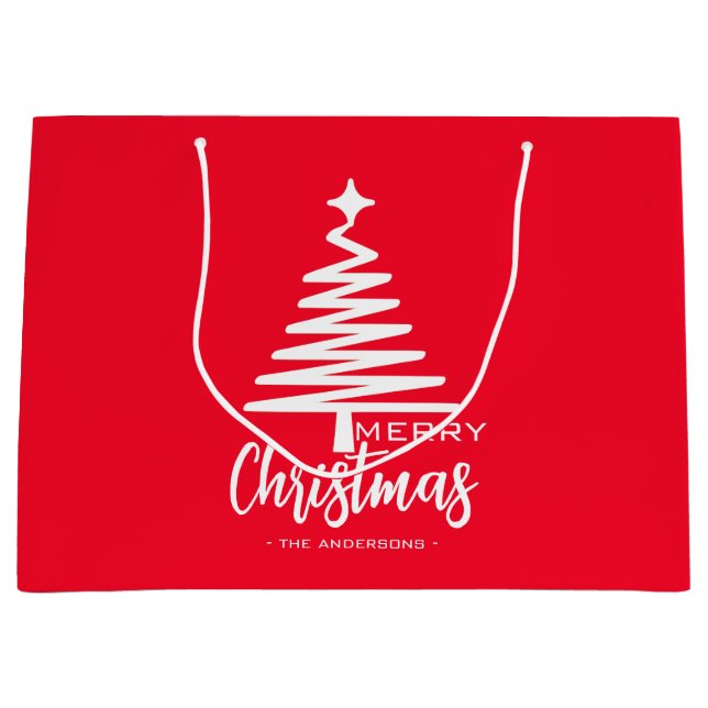 Red Cute moderne Joyeux sapin de Noël Nom sac cade (Devant)