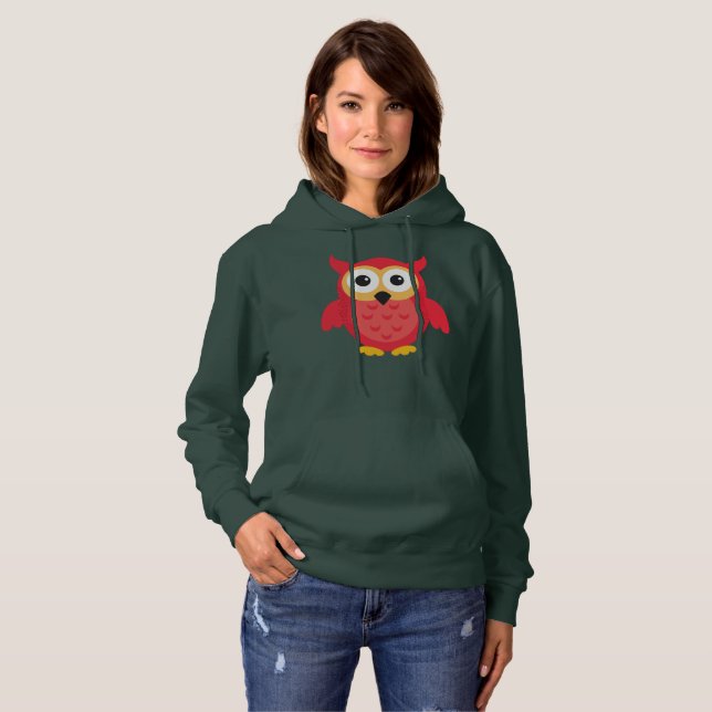 Red Cute Owl Hoodie (Front Full)