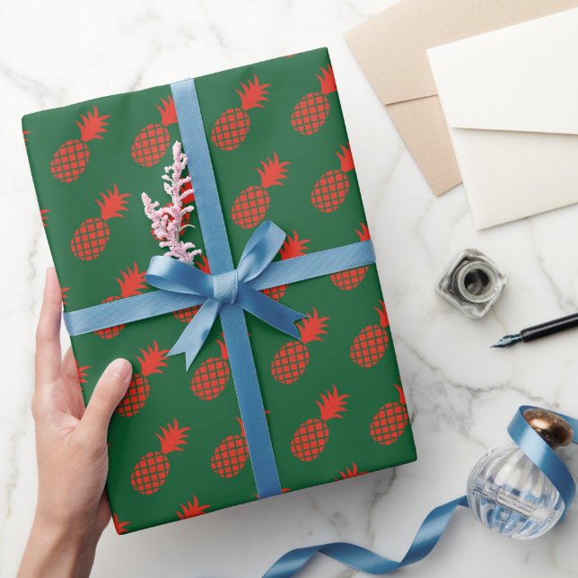 Red Cute Pineapple Holiday Pattern Wrapping Paper (Gifting)