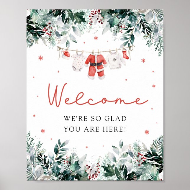 Red Cute Santa Baby Christmas Shower Welcome Sign (Front)