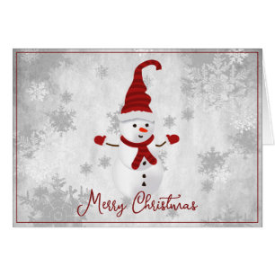 Red Cute Snowman Holiday Greeting Card