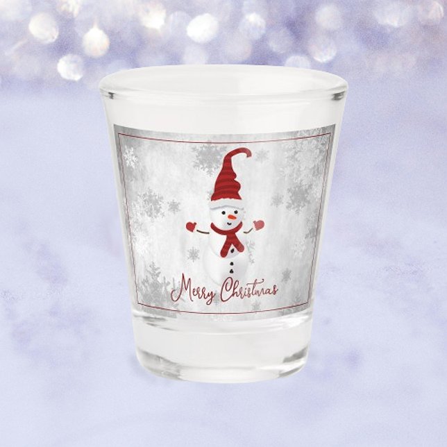 Red Cute Snowman Holiday Shot glass (Red Cute Snowman Holiday Shot Glass)