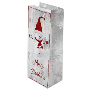 Red Cute Snowman Vacances Sac cadeau vin