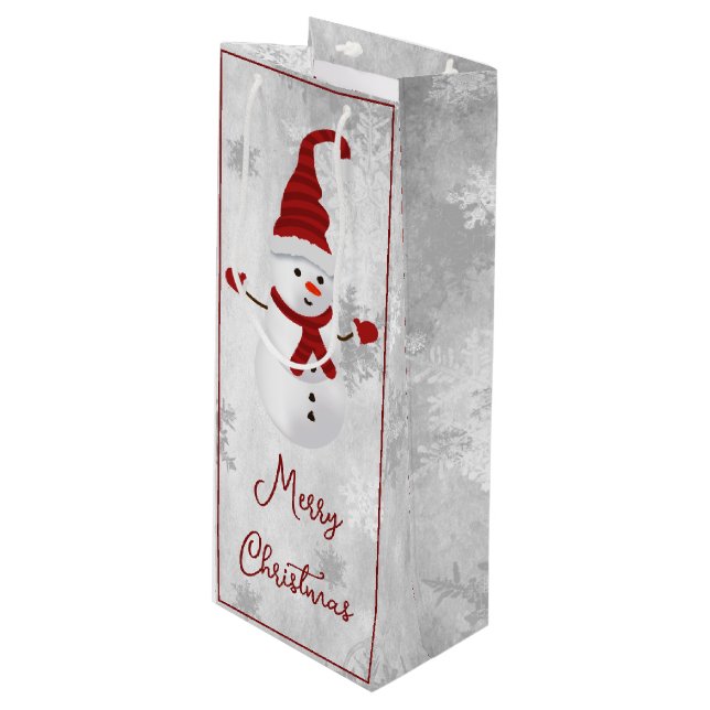 Red Cute Snowman Vacances Sac cadeau vin (Devant Angle)