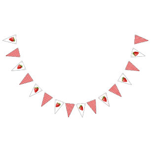 Red Cute Strawberry Berry First 1st Baby Birthday Bunting Flags
