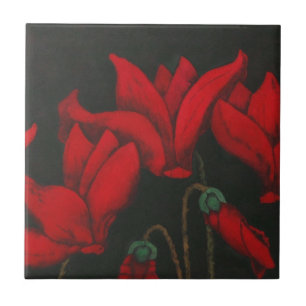 "Red Cyclaman" Kitchen Garden Ceramic Tile