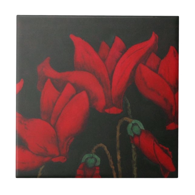 "Red Cyclaman" Kitchen Garden Ceramic Tile (Front)