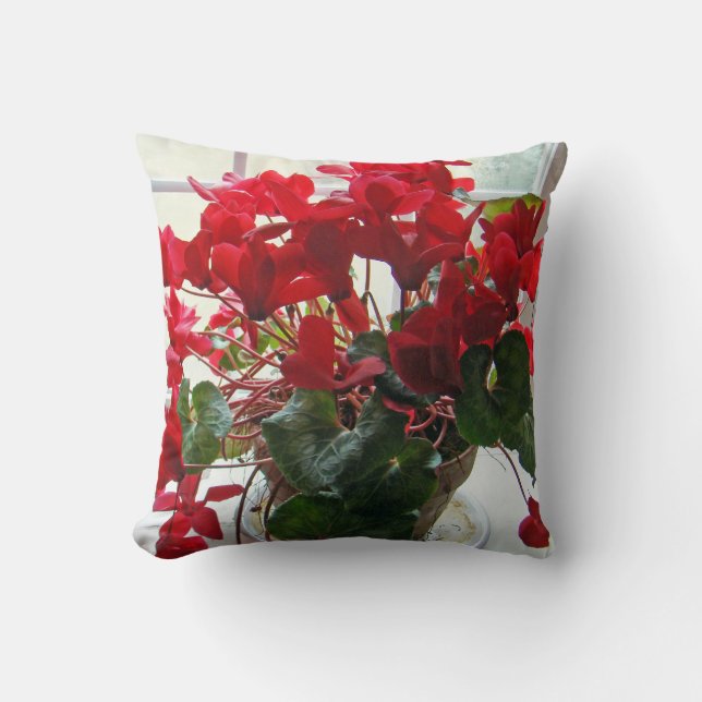 Red Cyclamen in Flower Throw Pillow (Front)