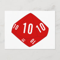 Red D10 Dice Table Number Postcard