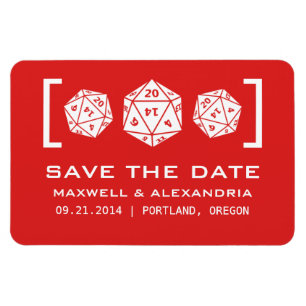 Red D20 Dice Gamer Save the Date Magnet