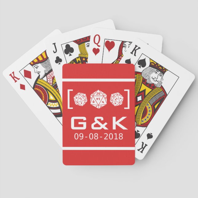 Red D20 Dice Gamer Wedding Playing Cards (Back)