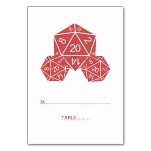 Red D20 Dice Place Card