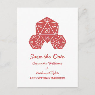 Red D20 Dice Save the Date Postcard