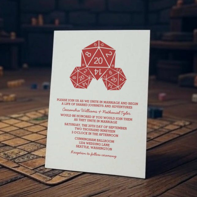Red D20 Dice Wedding Invite (Red D20 Dice Wedding Invite)