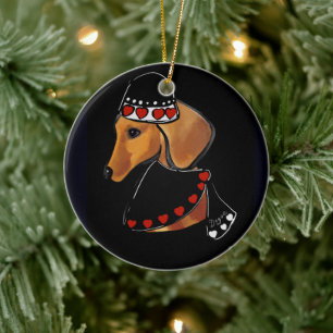 Red Dachshund Ceramic Ornament