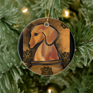 Red Dachshund Ceramic Ornament