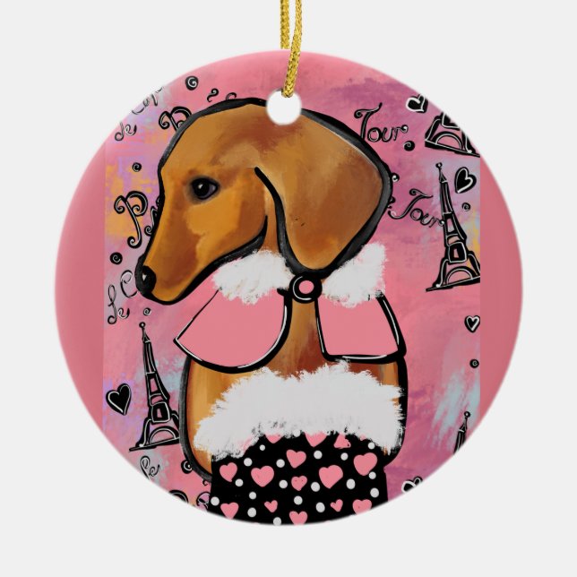 Red Dachshund       Ceramic Ornament (Front)