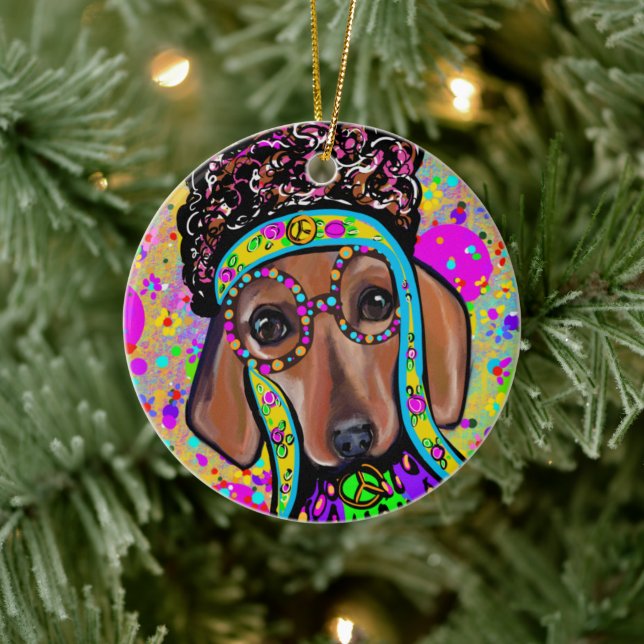 RED DACHSHUND          CERAMIC ORNAMENT (Tree)