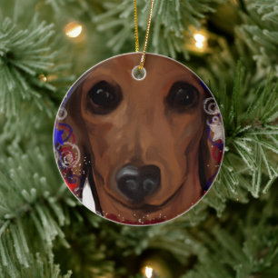 Red Dachshund      Ceramic Ornament