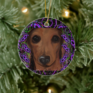 Red Dachshund Ceramic Ornament