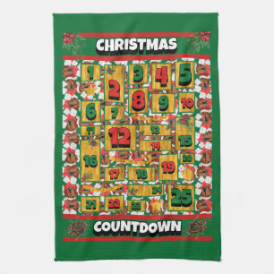 Red Dachshund Dog Countdown Christmas Advent Kitchen Towel