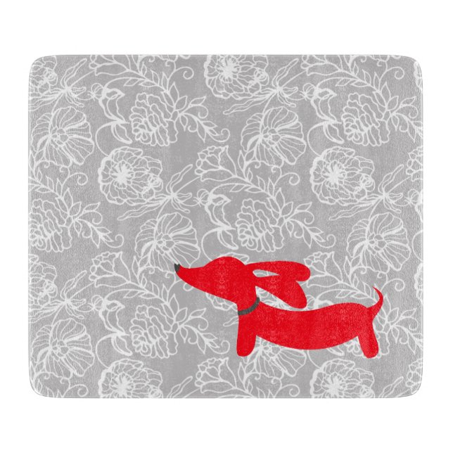 Red Dachshund Floral Cutting Board (Front)