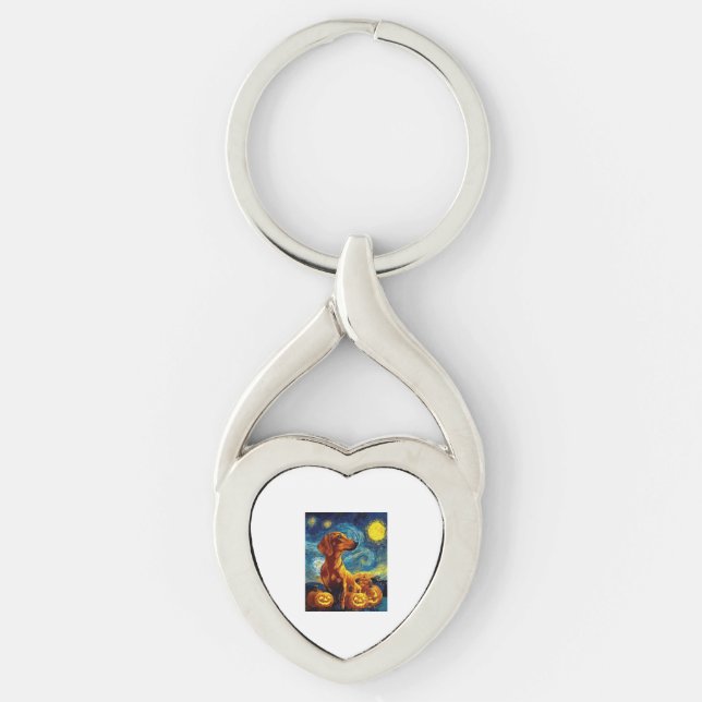 Red Dachshund of van gogh starry night halloween F Keychain (Front)