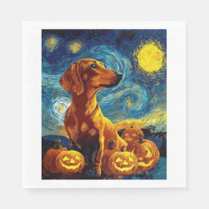 Red Dachshund of van gogh starry night halloween F Napkin