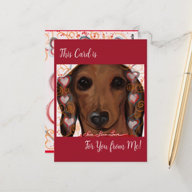 RED DACHSHUND           POSTCARD (Front/Back In Situ)