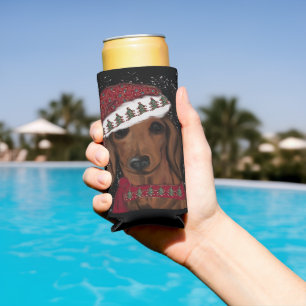 Red Dachshund  Seltzer Can Cooler