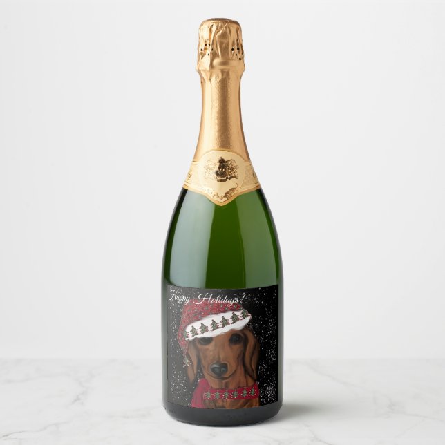 Red Dachshund  Sparkling Wine Label (Front)