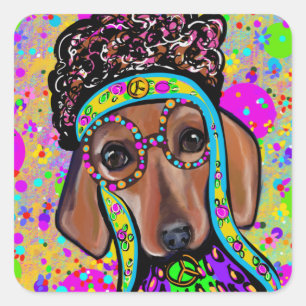 RED DACHSHUND              SQUARE STICKER