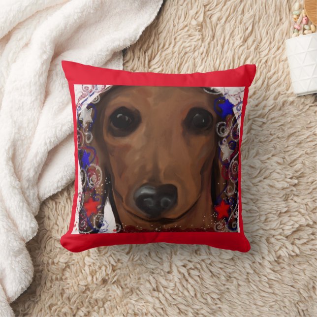 Red Dachshund      Throw Pillow (Blanket)