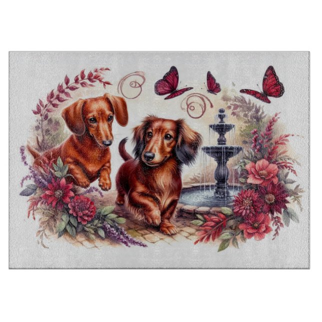 Red Dachshunds in the Garden Cutting Board: Board (Front)